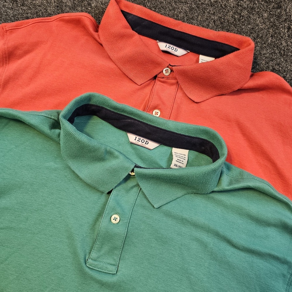 Lot Of 2 IZOD Mens Polo Shirt XXL Cotton Short Sleeve Golf Casual Coral/Teal